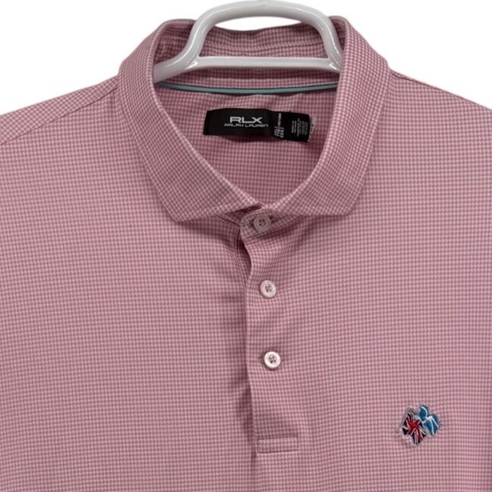 RLX Ralph Lauren Mens XXL Pink Houndstooth Golf Polo Shirt Frederica Golf Club
